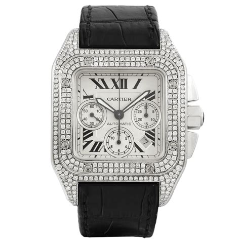 cartier santos 100 xl diamond ebay|cartier santos 100 xl chronograph.